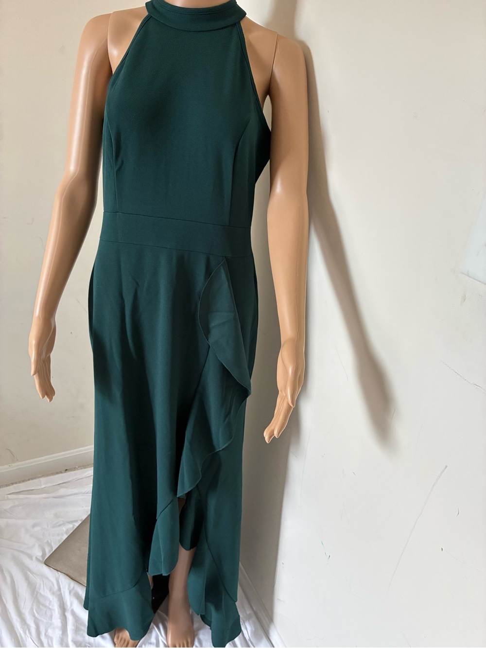 Elegant Dark Green Halter Ruffle Maxi Dress